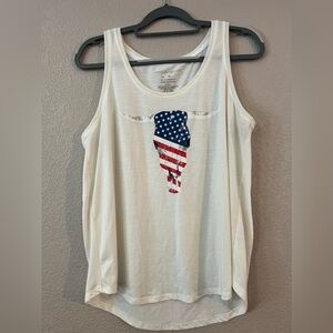 Women’s Grayson Threads Tank Top Tunic Ivory Patriotic Flag Bull Skull size XL
